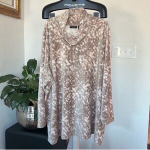 Susan Graver Plus Corduroy Tunic Top/Sweatshirt Sz 5X Cowl Neck Animal Print